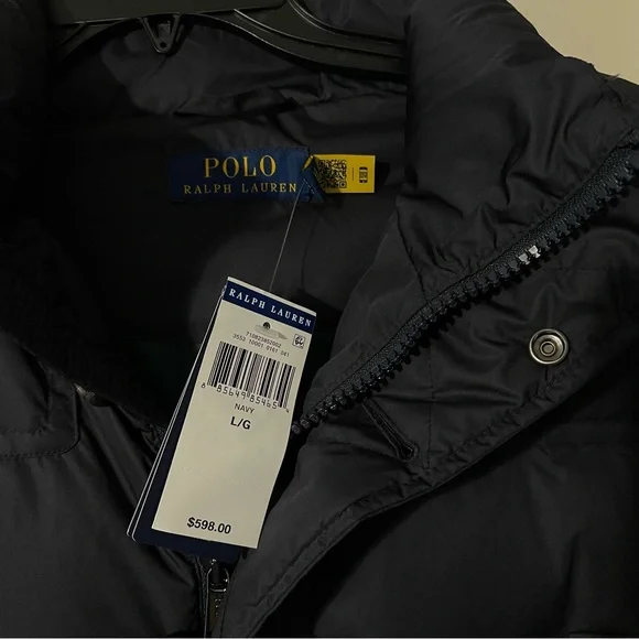 POLO RALPH LAUREN MENS DOWN FILL REMOVABLE FAUX FUR HOODIE JACKET SIZE: L